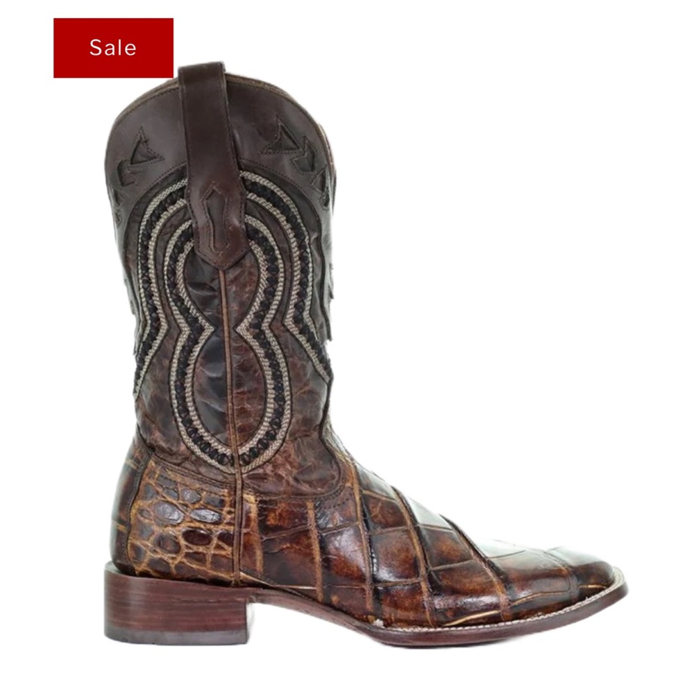 Corral Men's Brown Alligator Wide Square Toe Western Boots A3083 - Like New!